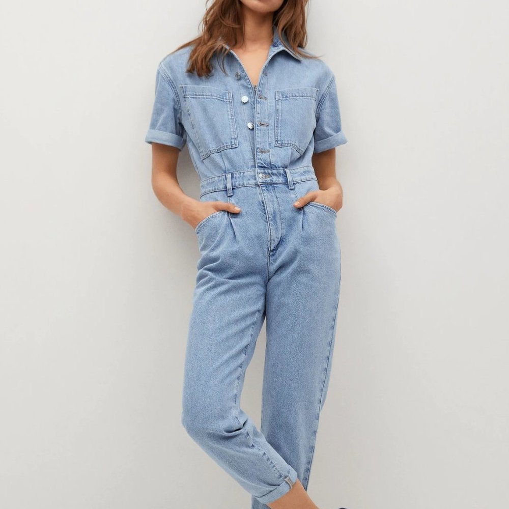 MANGO Cotton Denim Jumpsuit